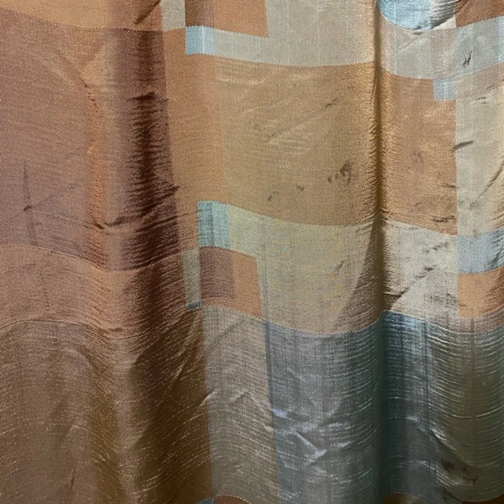 Abstract Shower‎ Curtain & Rings, Wall Art Teal Brown Fabric Bath Decor *DEFECT*